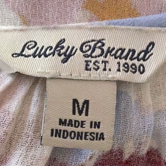 Lucky Brand Major Floral Cream Boho Peasant Festival Blouse - Picture 15 of 16